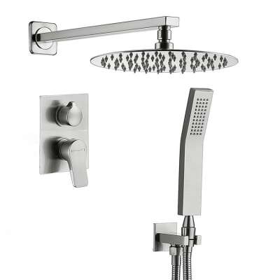 JUTYE    Square Set Good Quality  Rainfall Shower Head Shower Fixtures Brushed Nickel All Metal Split  Thermostatic Shower Mixer